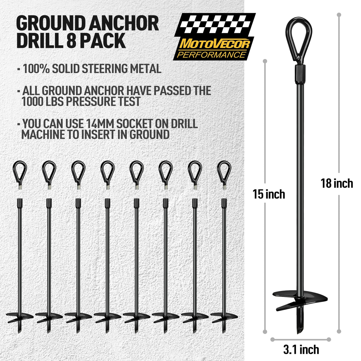 8 Pack 18inch Carbon Steel Earth Anchor Z47349