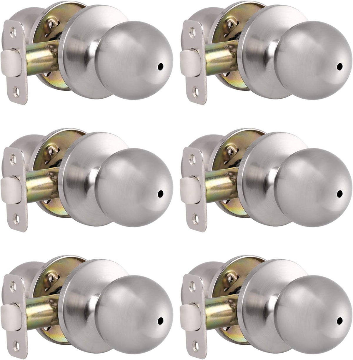 6 Pack Brushed Stainless Privacy Door Knobs with Lock L9558