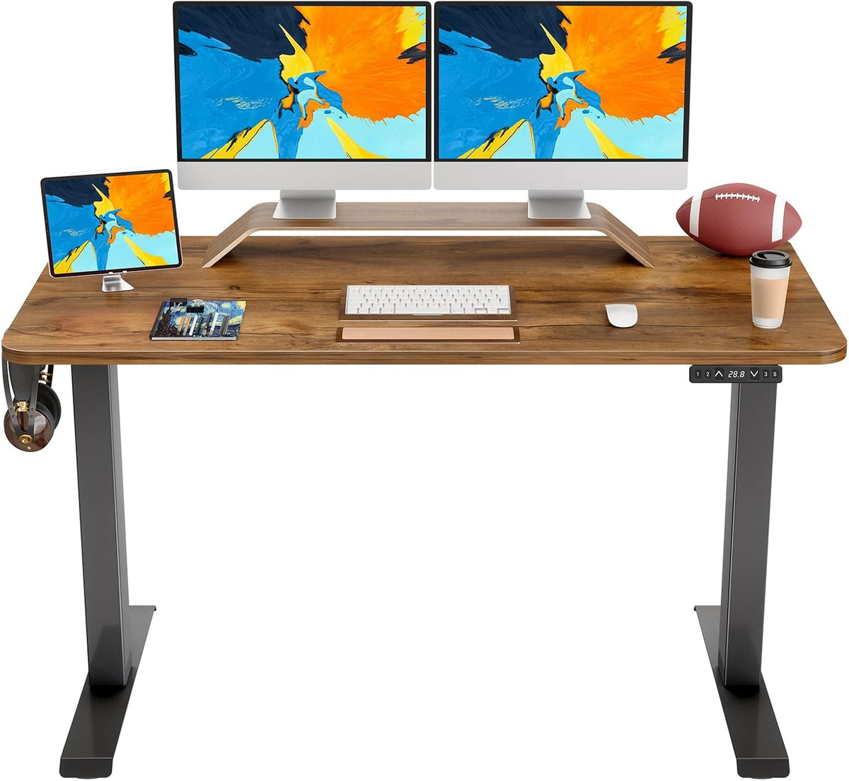 Black Steel Frame Standing Desk with Rustic Brown Wood Tabletop W968