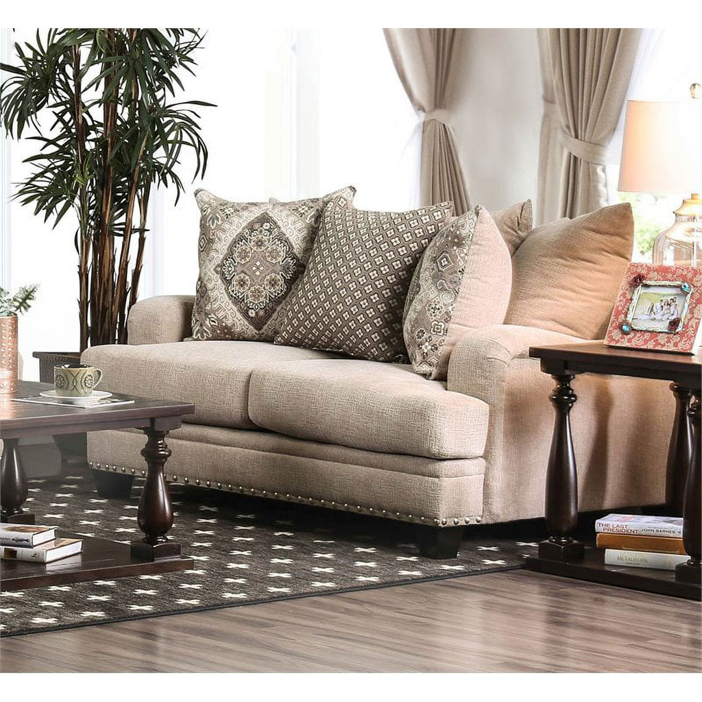 Brown Chenille Nail Head Loveseat M808