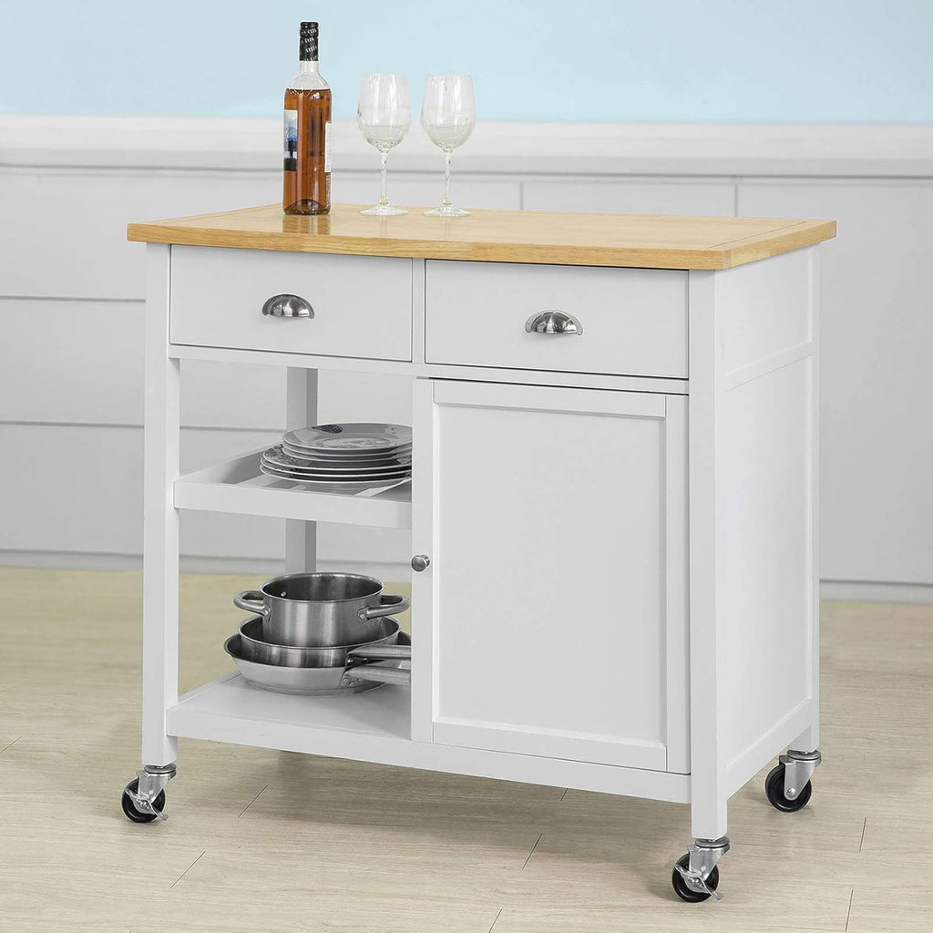 Kitchen Cart with Rubber Wood Top and Wide Drawer P9245