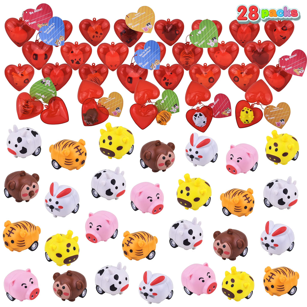 28 Pack Kids Valentine Toys Cars Party Favors Set with Cards R341947