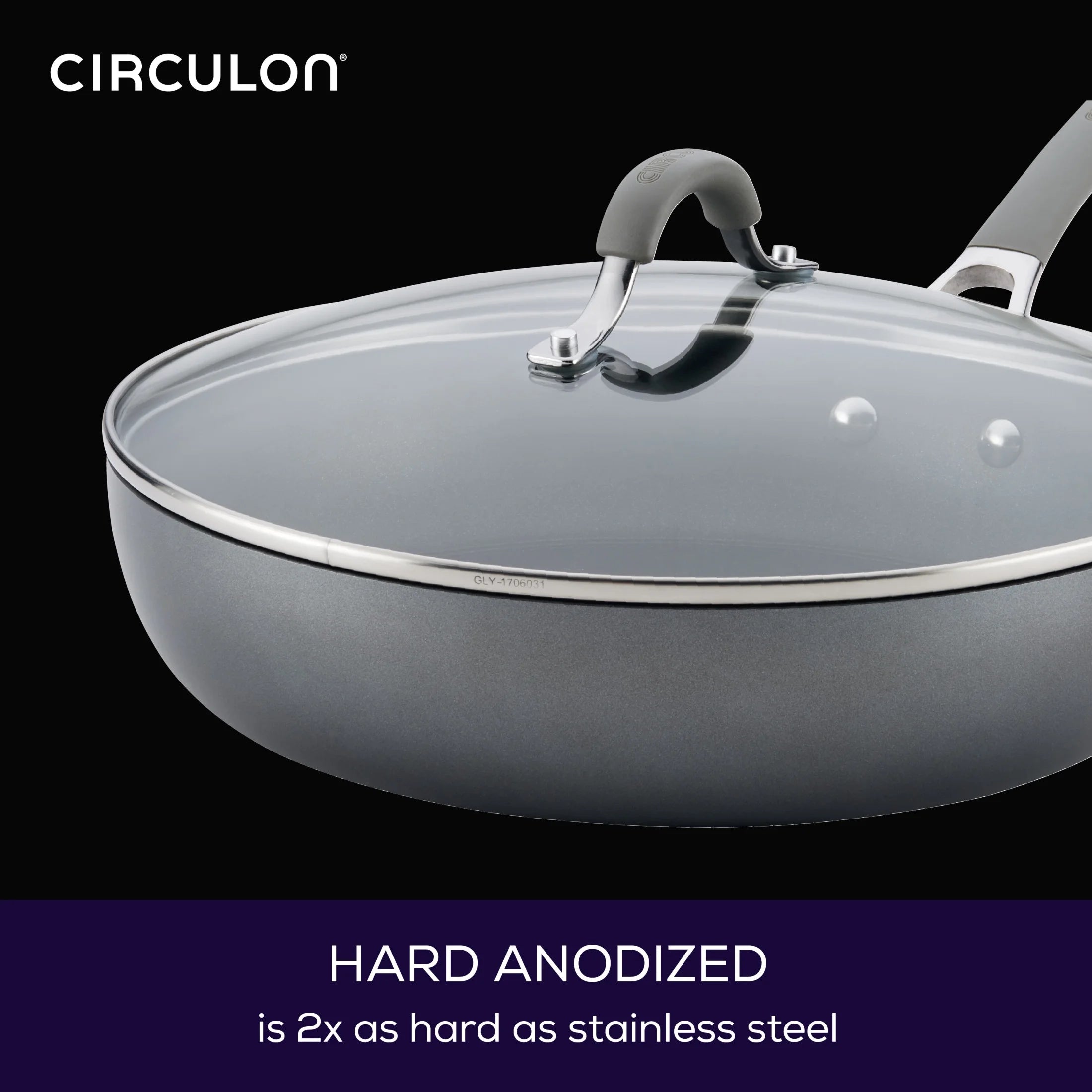 12 inch Hard-Anodized Nonstick Deep Frying Pan with Lid, Gray L882