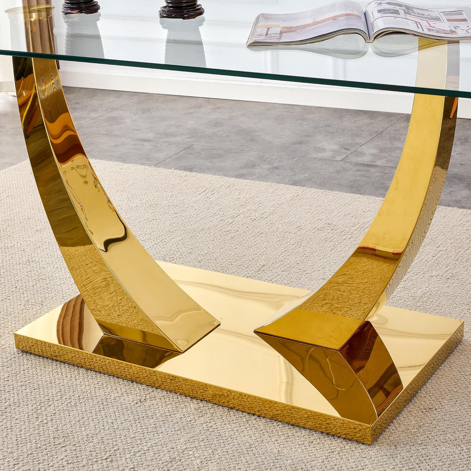 Contemporary Glass Top Rectangular Dining Table with Stainless Steel Base T4923