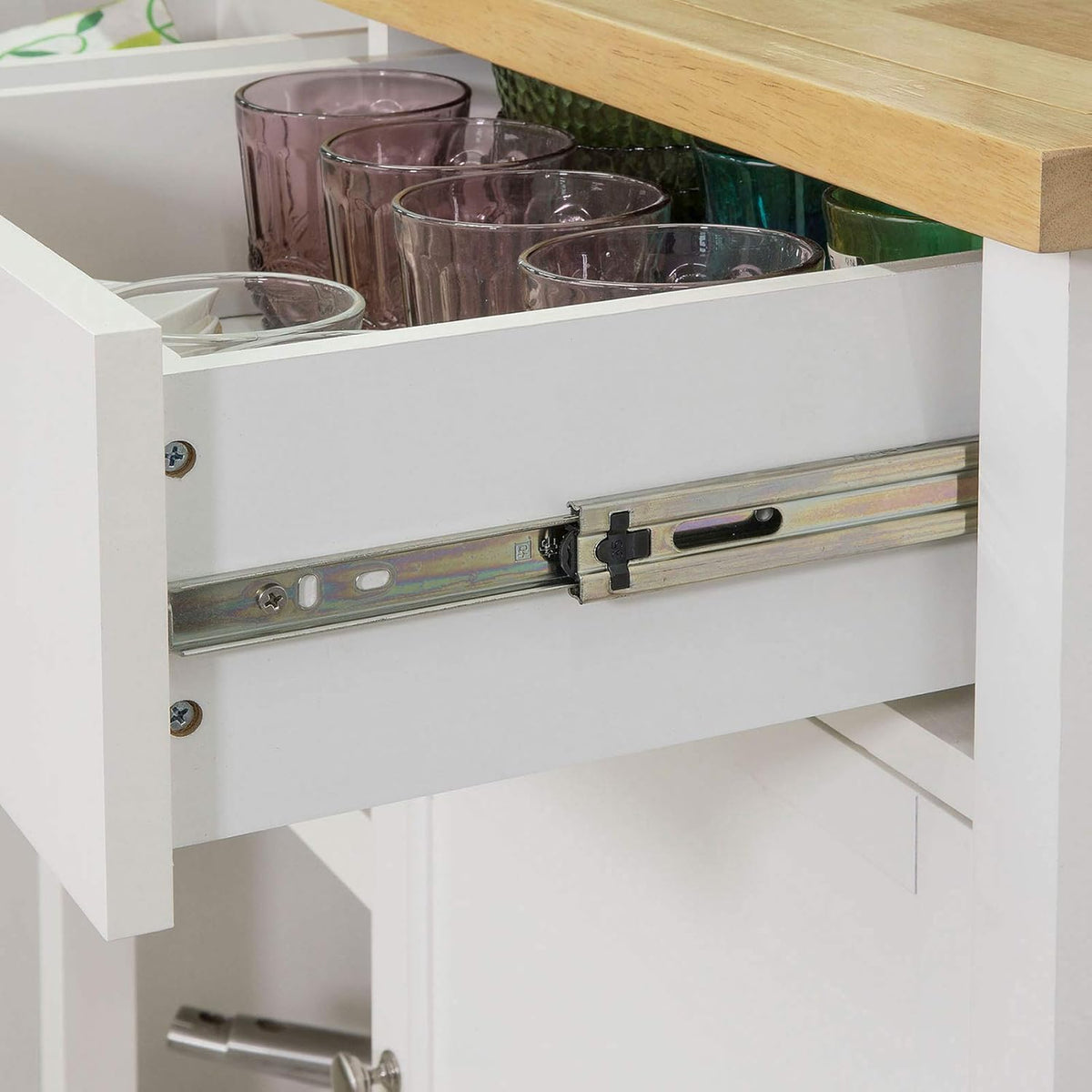 Kitchen Cart with Rubber Wood Top and Wide Drawer P9245