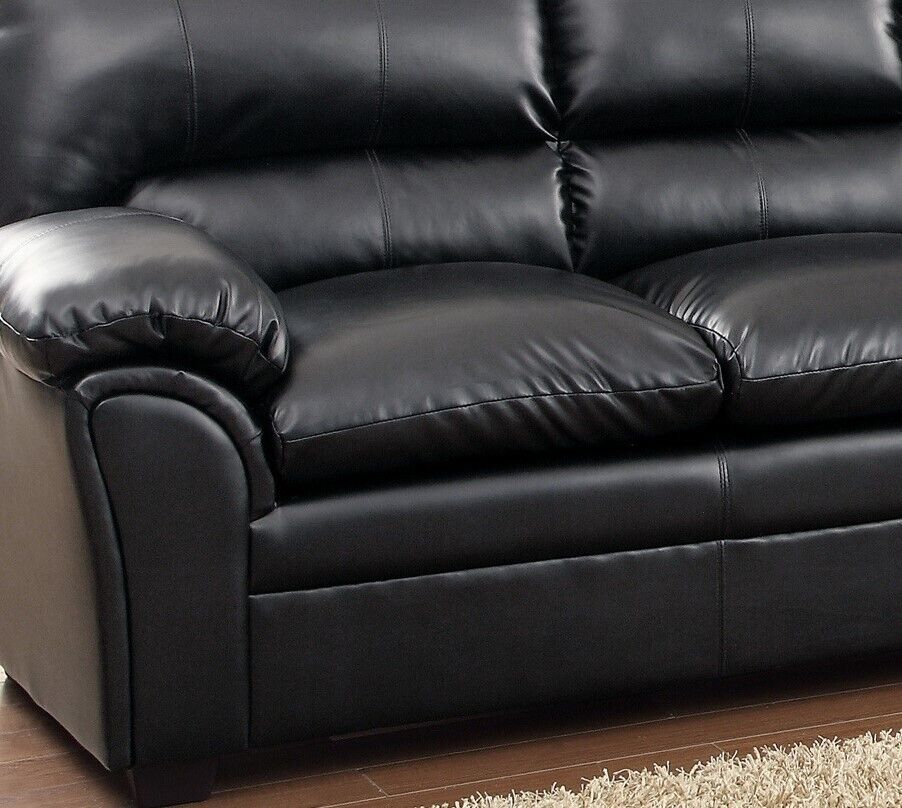 Black 2pc Faux Leather Sofa Loveseat Set G760460