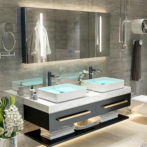 Solid Wood Wall Mounted Bathroom Vanity with Sink and LED Mirror (Single Sink 36") S256154