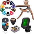 Guitar Accessories Kit with Clip On Tuner, 3 in 1 Capo, 30 Picks, Pick Holder, Leather Plectrum Pouch Keyring & Storage Case D95031