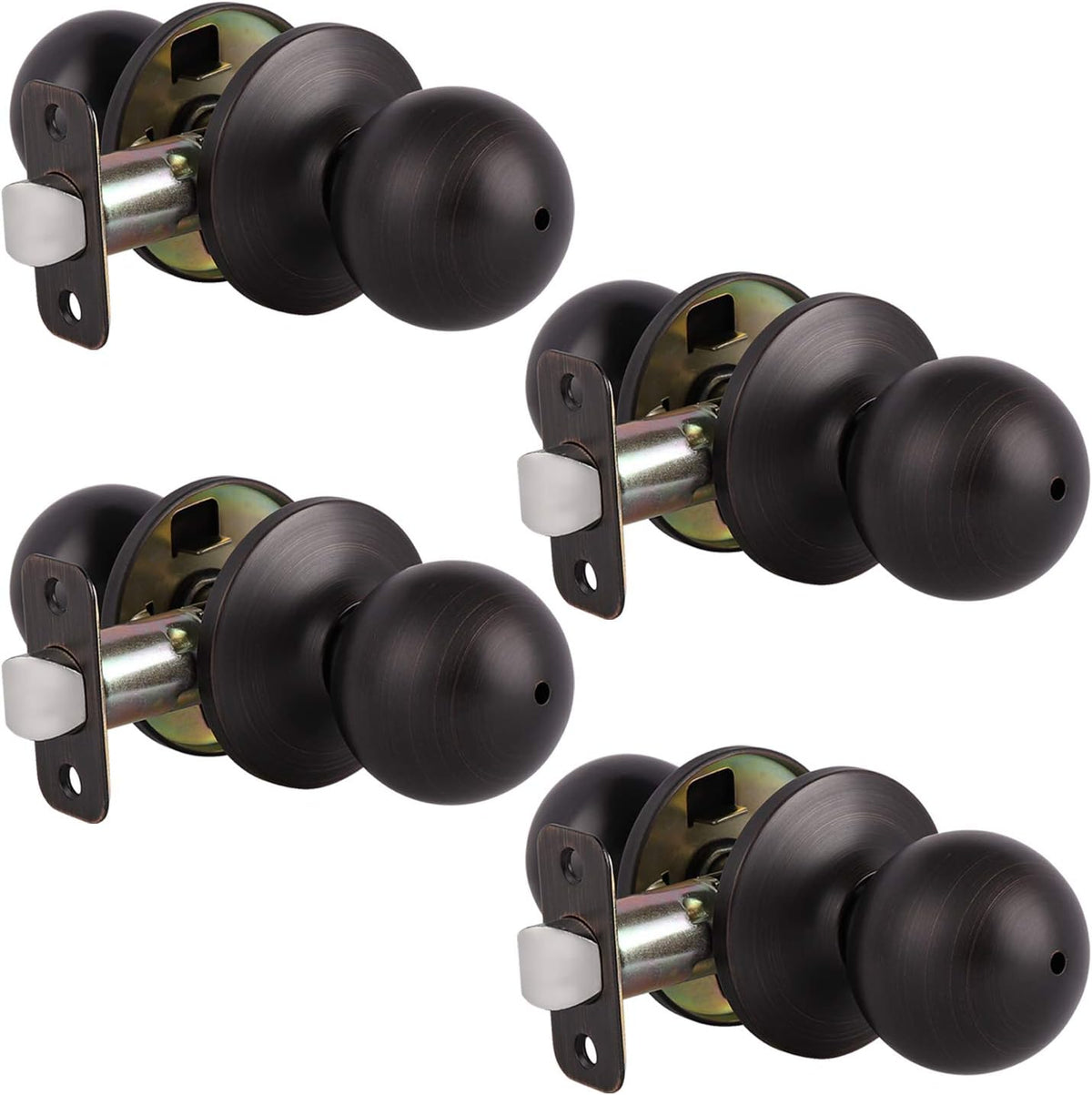 6 Pack Brushed Stainless Privacy Door Knobs with Lock L9558