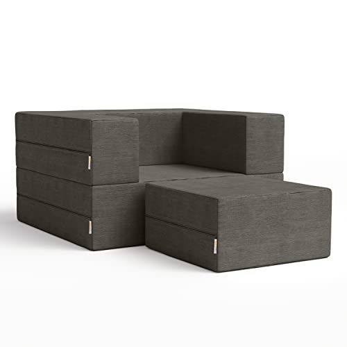 Indigo Convertible Sleeper Futon Chair with Ottoman and Machine-Washable Cover X7704