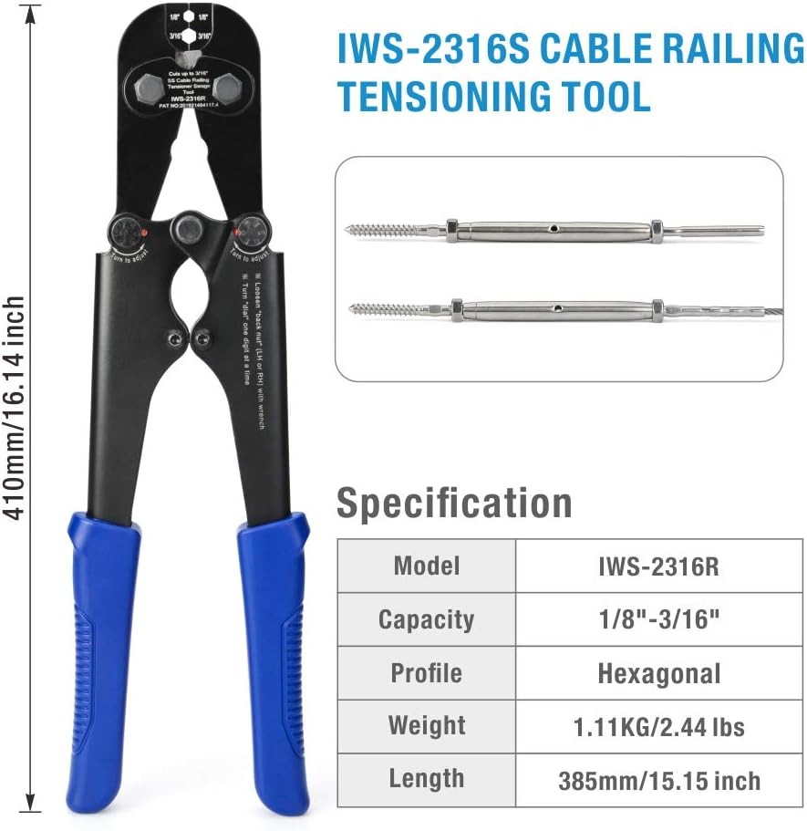 Heavy Duty Cable Railing Swage Tool for 1/8 to 3/16 inch Stainless Steel Wire Rope S84402