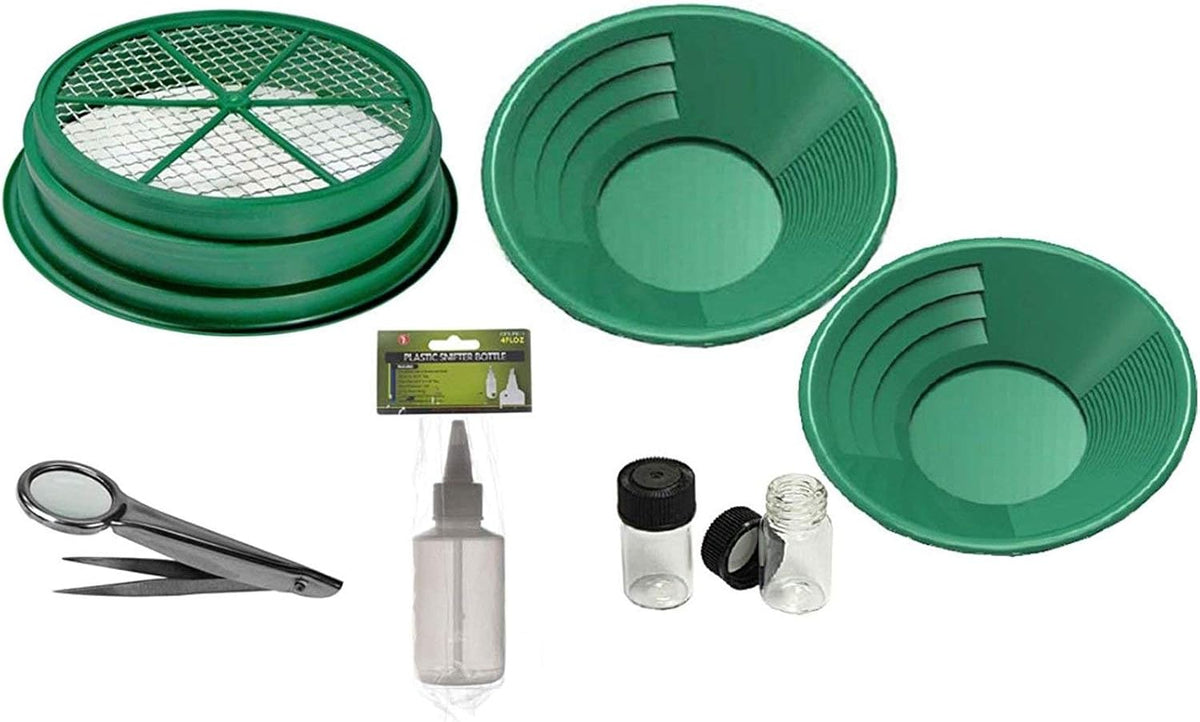 7pc Gold Prospecting Kit with Green Gold Pans C448746