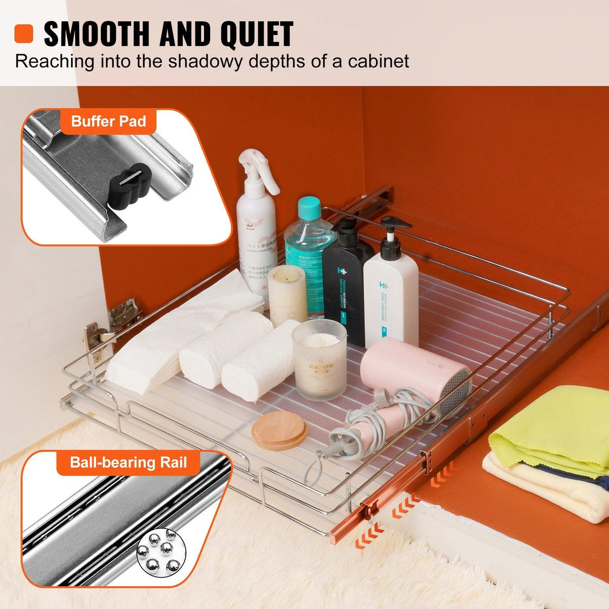 Chrome Steel Pull Out Cabinet Organizer with Sliding Shelves T571639
