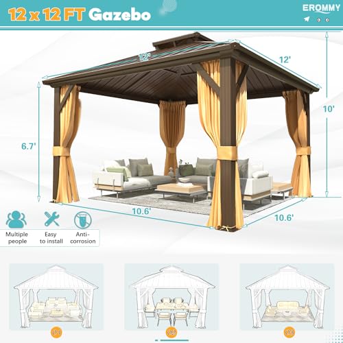 10' x 12' Hardtop Gazebo with Aluminum Frame and Galvanized Steel Double Roof R646