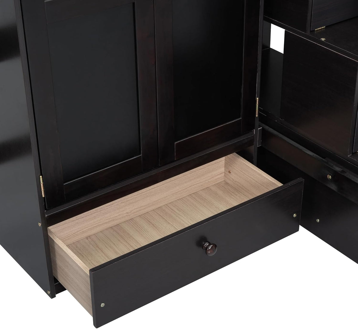 Twin Size Solid Wood Loft Bed with Stairs, Desk, Bookshelf, Drawers and Wardrobe D6083