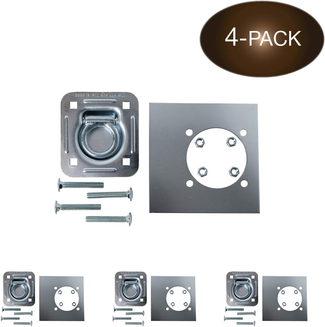 Four Recessed Tie-Down D-Rings with Mounting Lock Plate and Bolting Hardware W3142