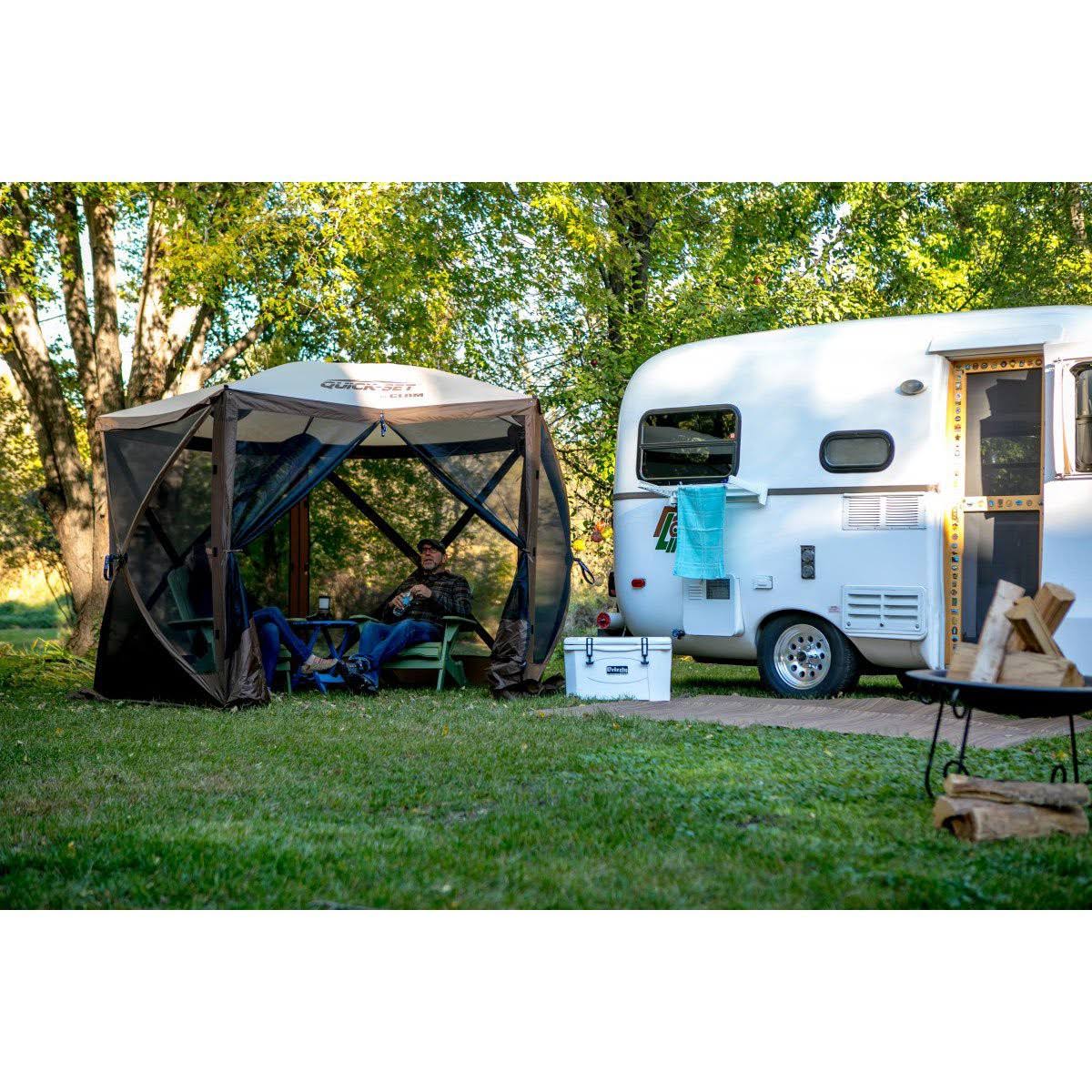 Brown Portable Canopy Shelter with Quick Set Wind & Sun Panels W39053