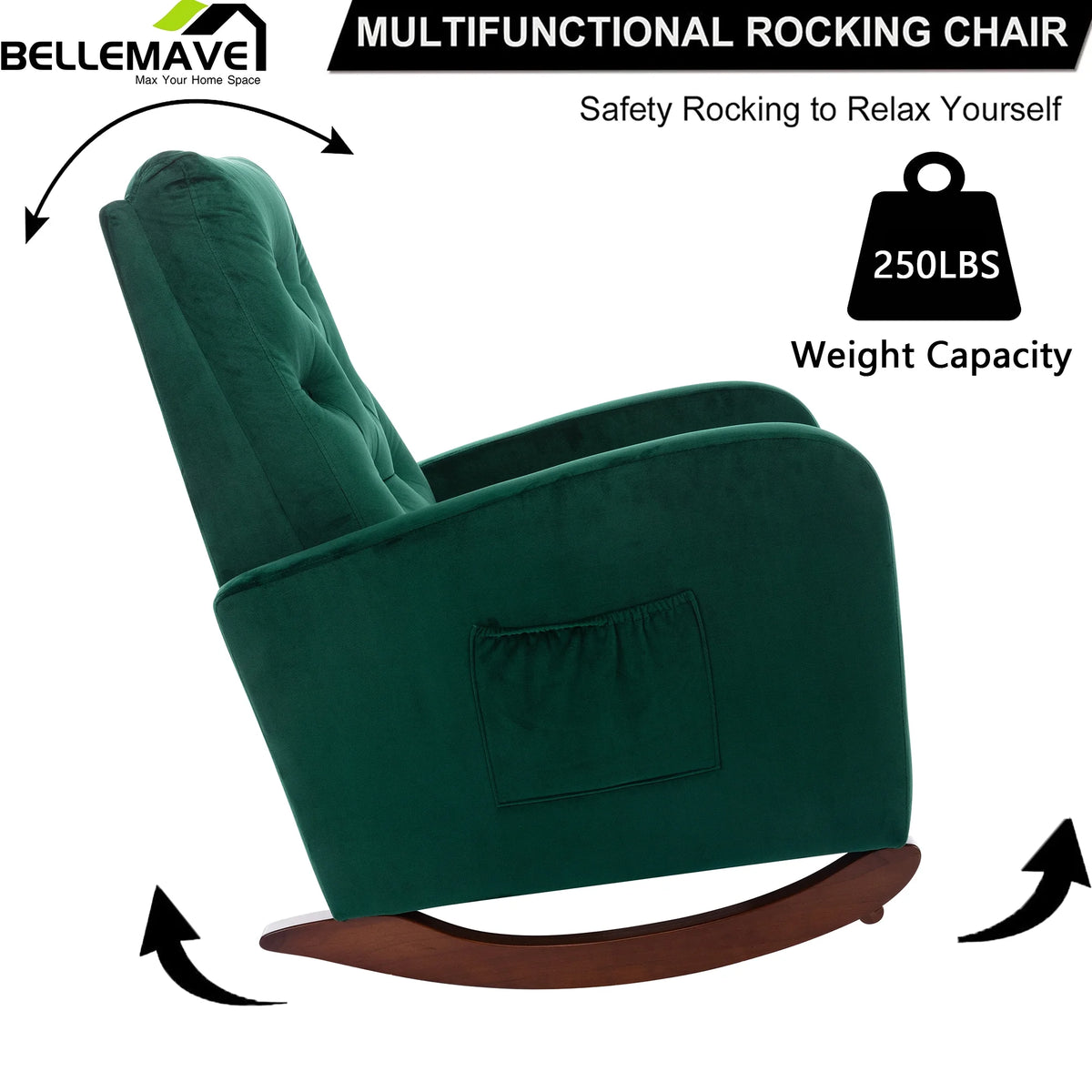 Green Velvet Upholstered Rocking Chair A431891
