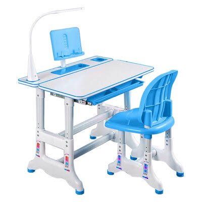 Blue Height Adjustable Study Desk and Chair Set with Tilted Desktop and Drawer L189