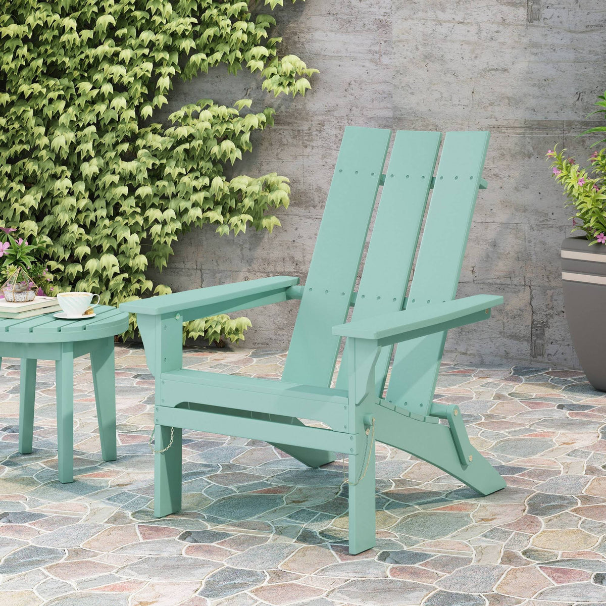 Light Mint Acacia Wood Foldable Adirondack Chair L9608