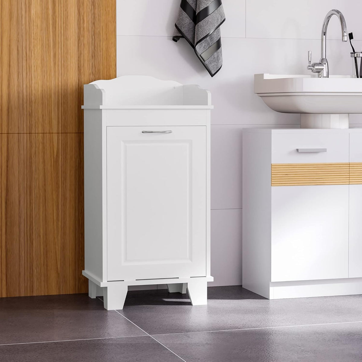 White Tilt Out Laundry Hamper Storage Cabinet Y962