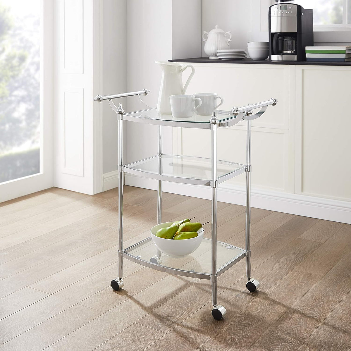 Chrome and Clear Glass Mobile Bar Cart X6640