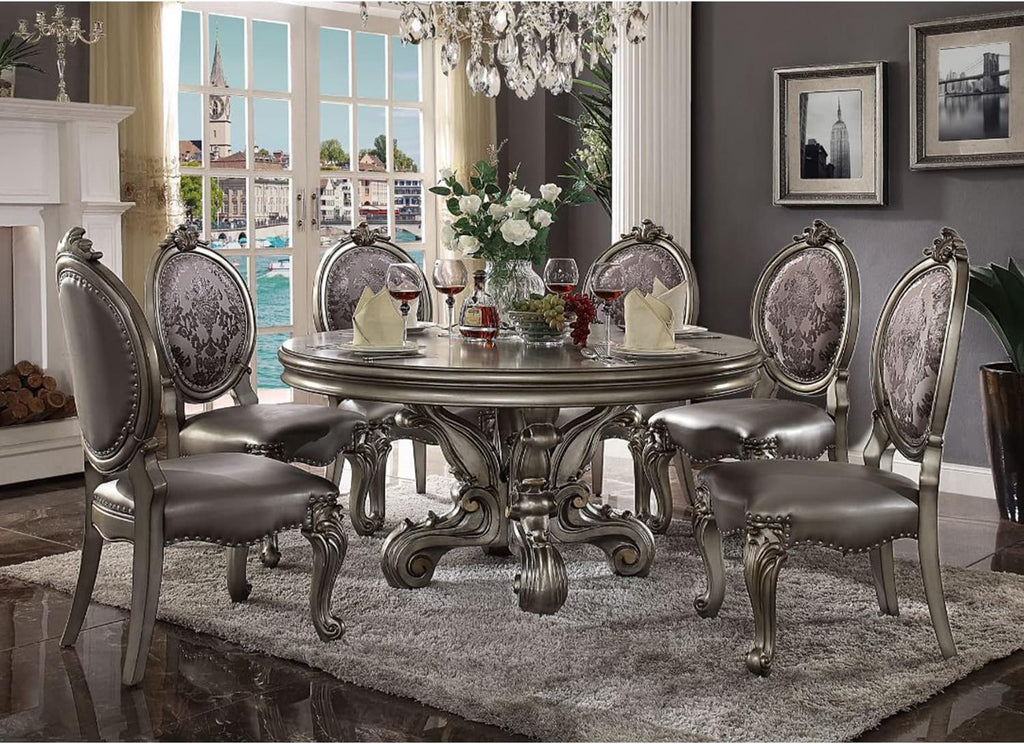 Antique Platinum Round Dining Table with Single Pedestal H1976