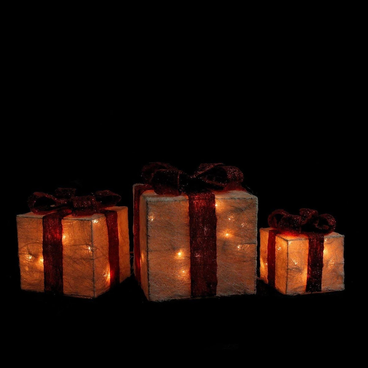 Set of 3 Lighted White Sisal Gift Boxes Christmas Yard Decorations D949650