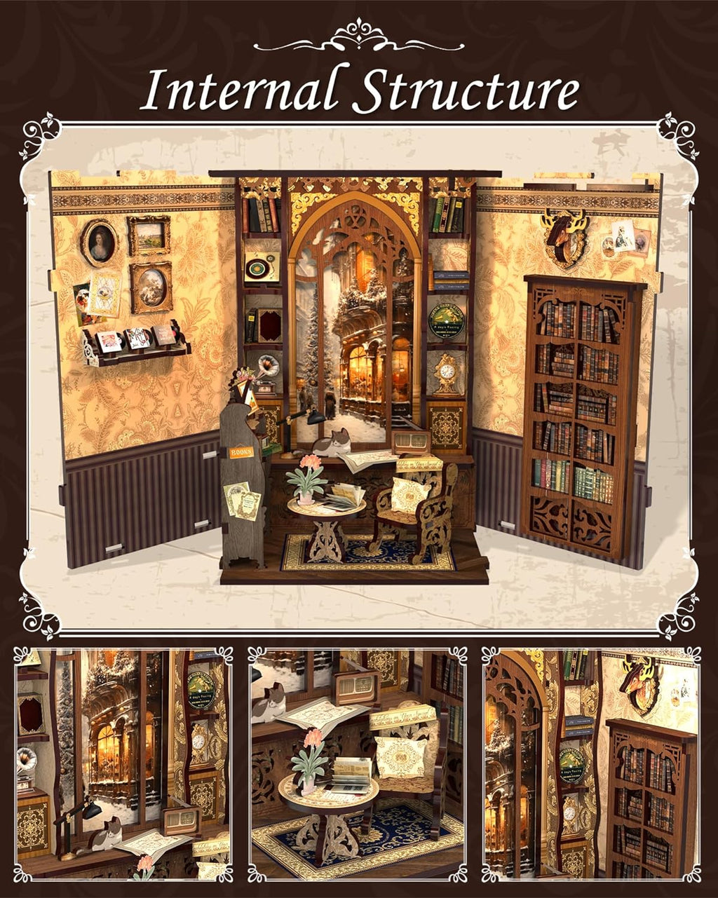 3D Wooden Puzzle Dollhouse Booknook Library Model O844
