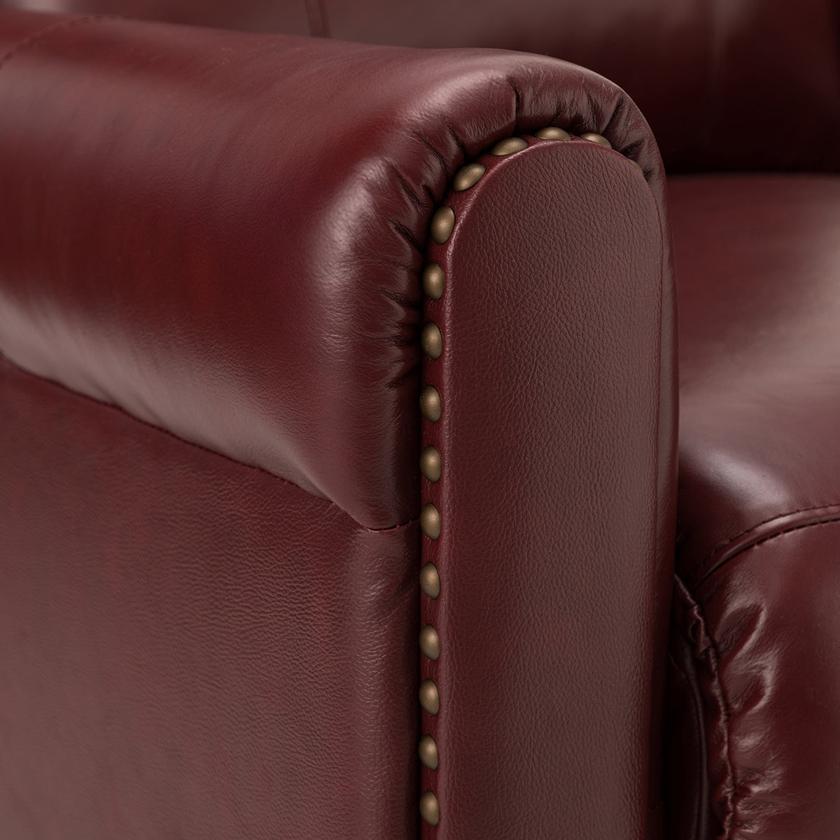 Burgundy Leather Recliner Chair with Wooden Legs A8273