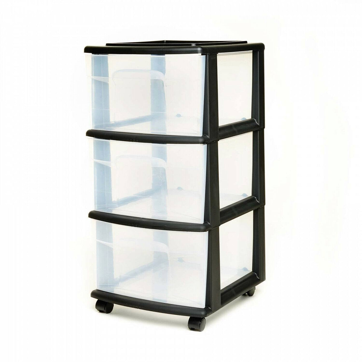 3 Drawer Medium Cart with Casters, Set of 2 - Black/Clear B908