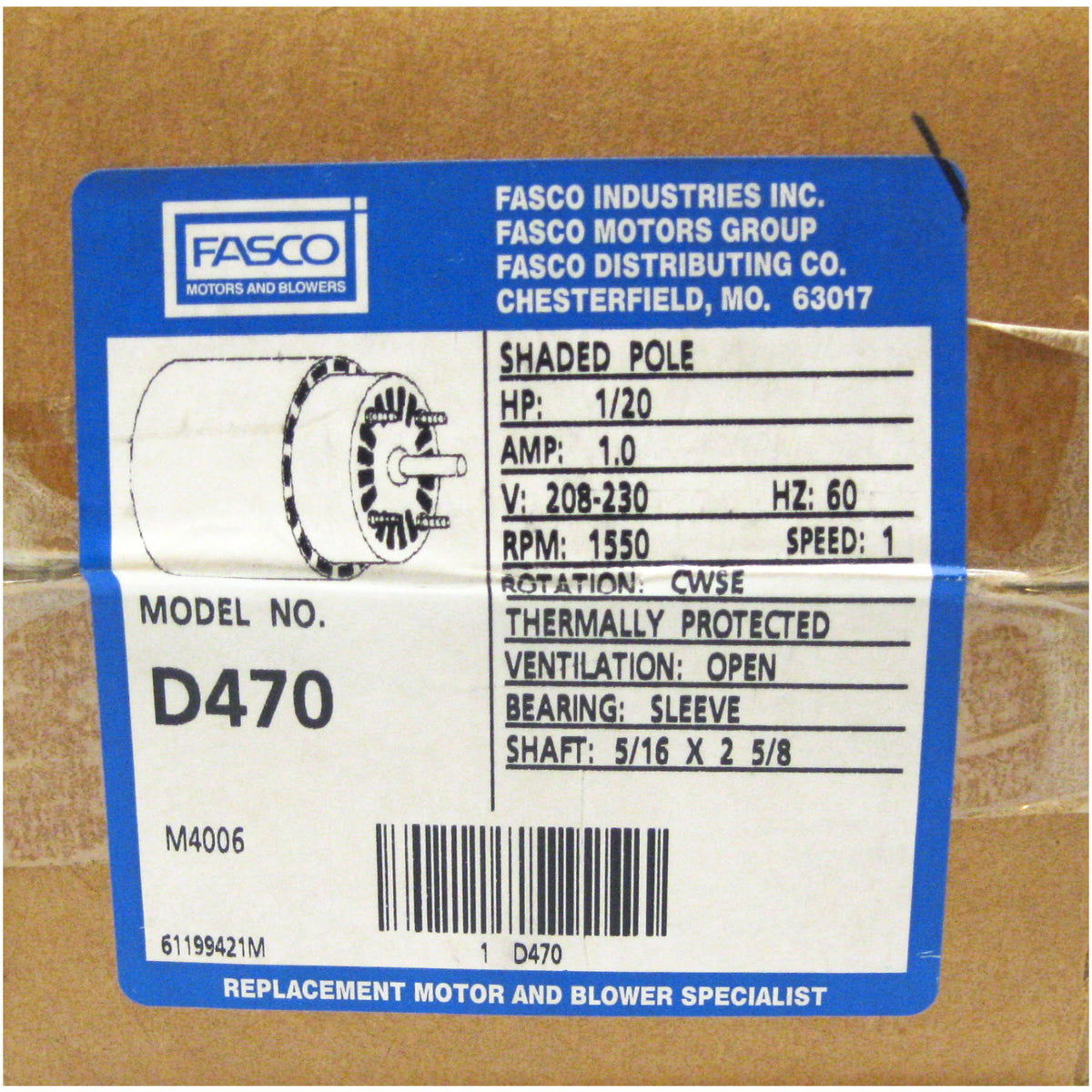 1/20HP 208-230 Volts 1550 RPM Fan Motor S474230