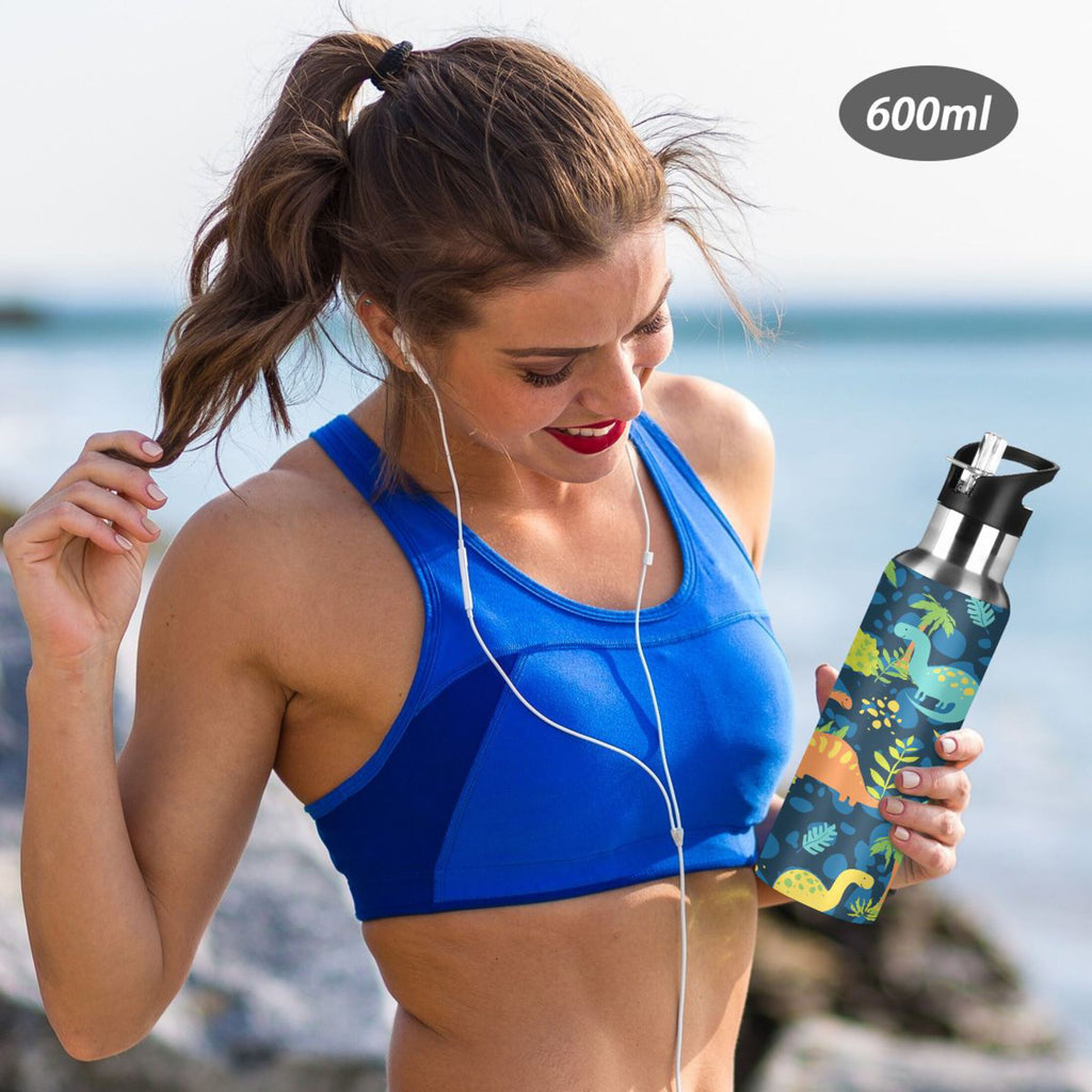 Stainless Steel Insulated Thermos Vacuum Flask Water Bottle with Straw Lid K314724