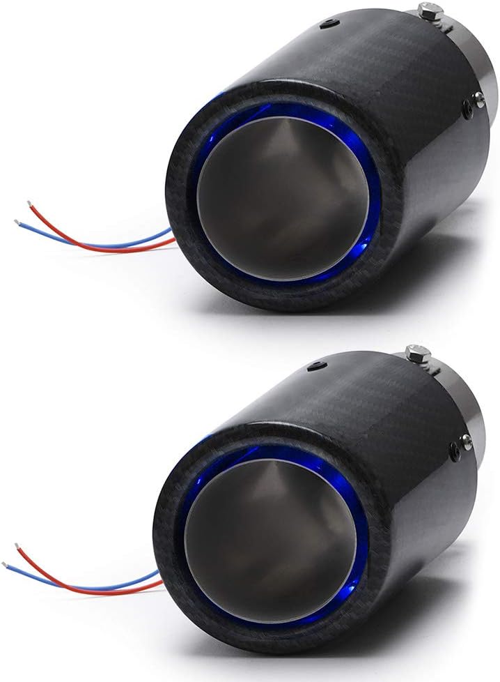 Blue Flame LED Exhaust Muffler Tip Carbon Fiber Racing Car Tail Pipe Light 2.5 Inch Inlet Outlet Pack of 2 F506725