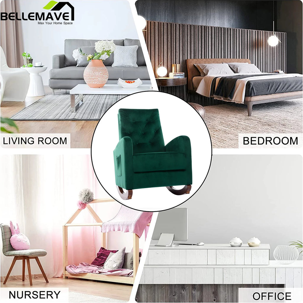 Green Velvet Upholstered Rocking Chair A431891