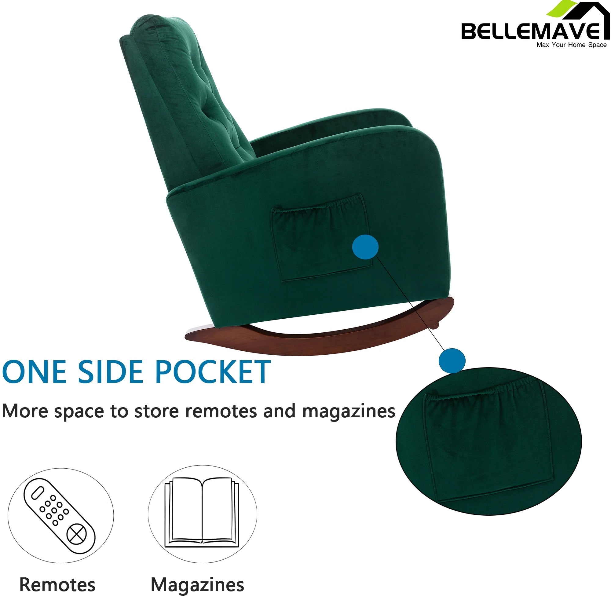 Green Velvet Upholstered Rocking Chair A431891