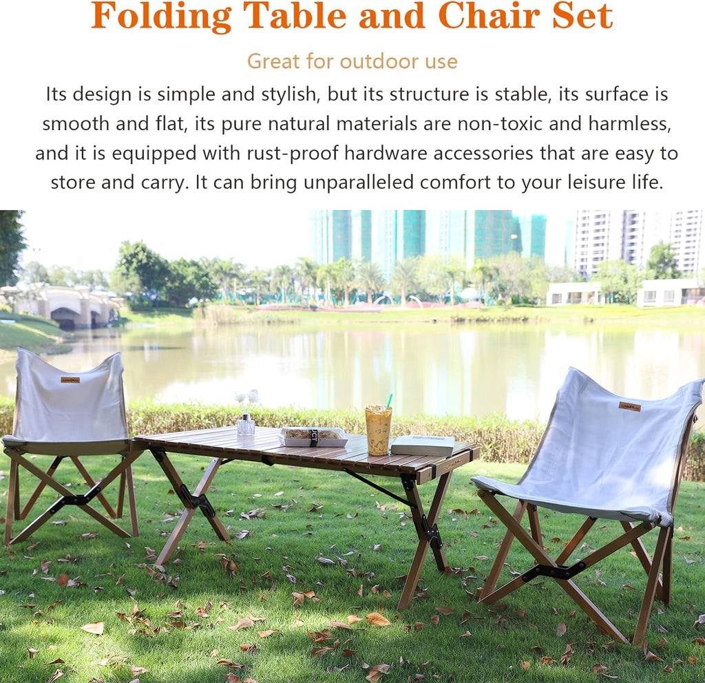 Solid Wood Folding Camping Table and Chair Set (Beech) B32691