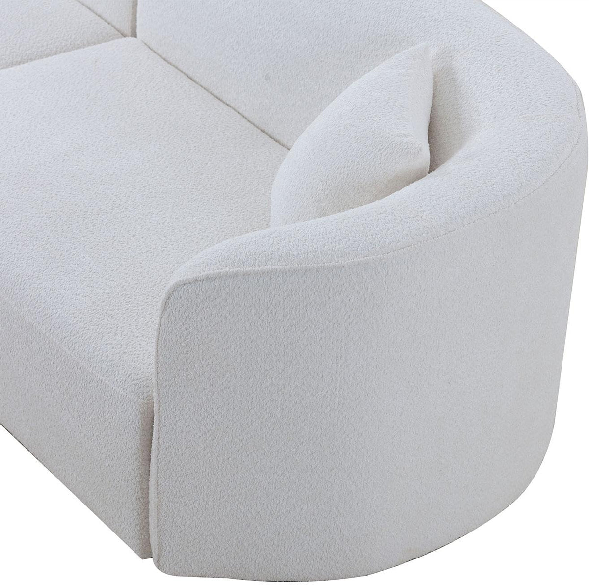 White Boucle Curved Sofa with Chaise 2 Set J3319
