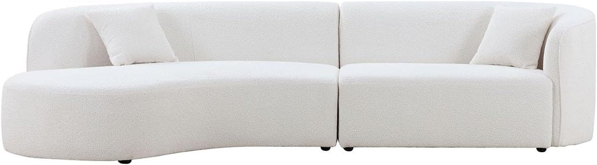 White Boucle Curved Sofa with Chaise 2 Set J3319