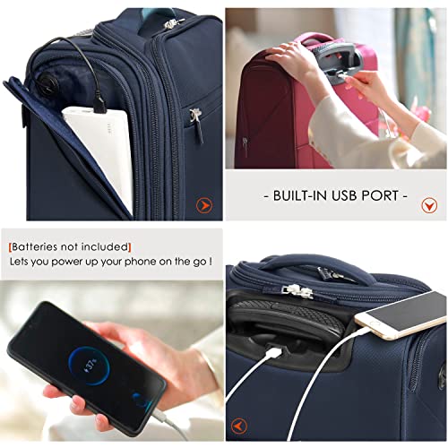 Carry On Underseat Luggage with Wheels & USB Port, Wheeled Spinner Bag, Lightweight Suitcase X50196