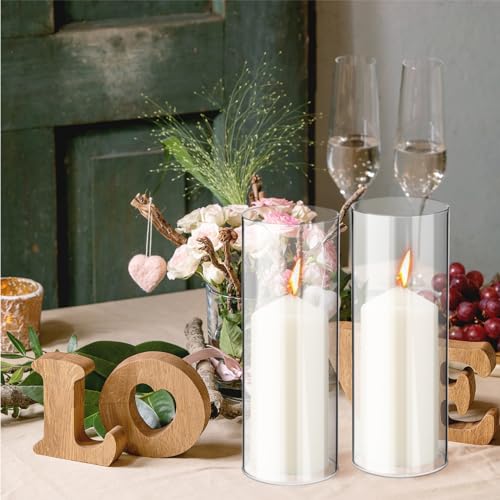 6 Sets Hurricane Candle Holder Sleeve with Pillar Candles Glass Clear Chimney Shade D16953