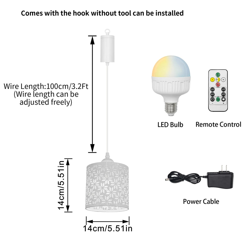 Rechargeable Battery Operated Pendant Light with Sleeve&Round Hook RGB Mode Adjustable Wire Length White Hollow Maple Leaf Shade Dimmable V744923