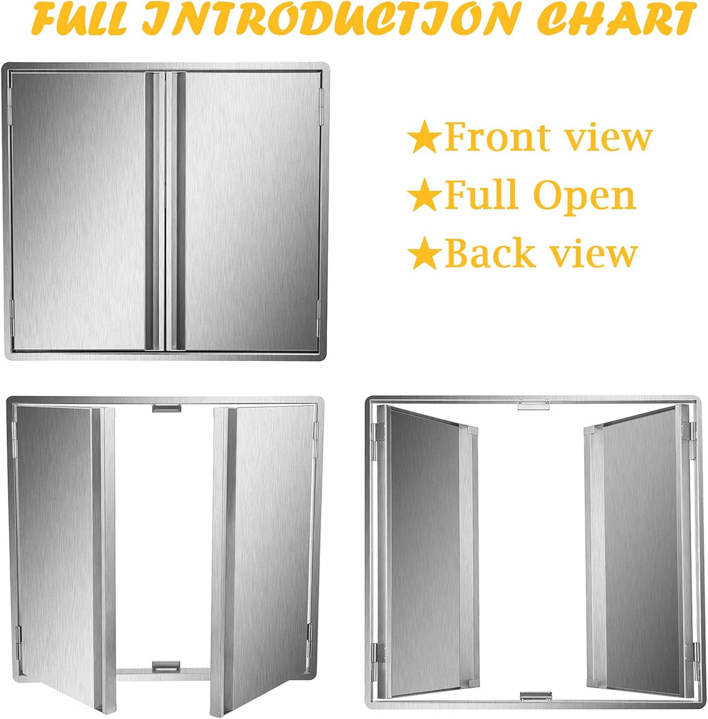 Stainless Steel Double Wall Outdoor Kitchen BBQ Access Door 33W x 23H Inch I6042