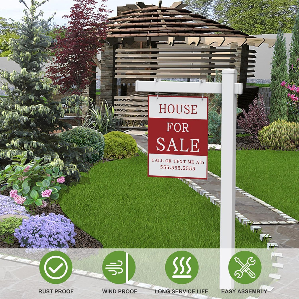 Vinyl PVC Real Estate Sign Post with Flat Cap 6' Tall, 36 Arm Holds Up to 24 Sign, White U492819