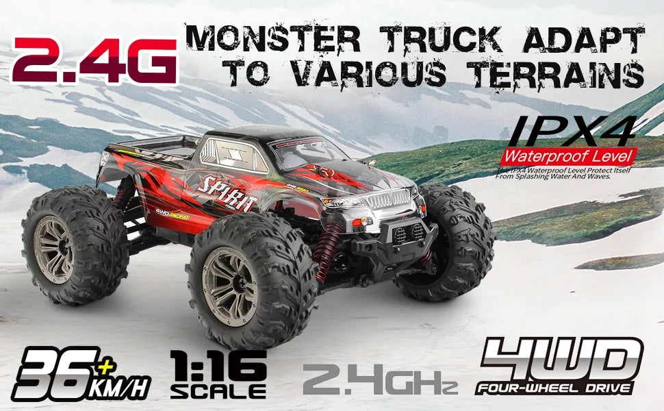 1:16 Scale 4WD Electric Off-Road RC Monster Trucks with 2 Batteries E40015