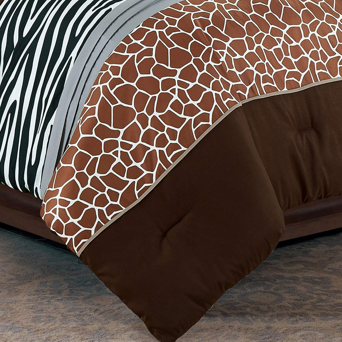 2 Piece Twin Comforter Set, Brown/Beige/White, Down Alternative Bedding I1409