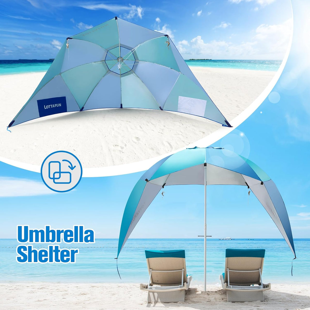 10-Foot Blue Green UPF 50+ Umbrella Shelter X319