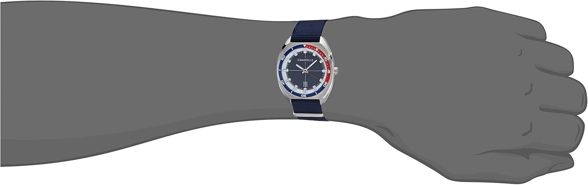 Retro Quartz Mens Watch, Stainless Steel with Blue Nylon Strap, Silver-Tone Y305569