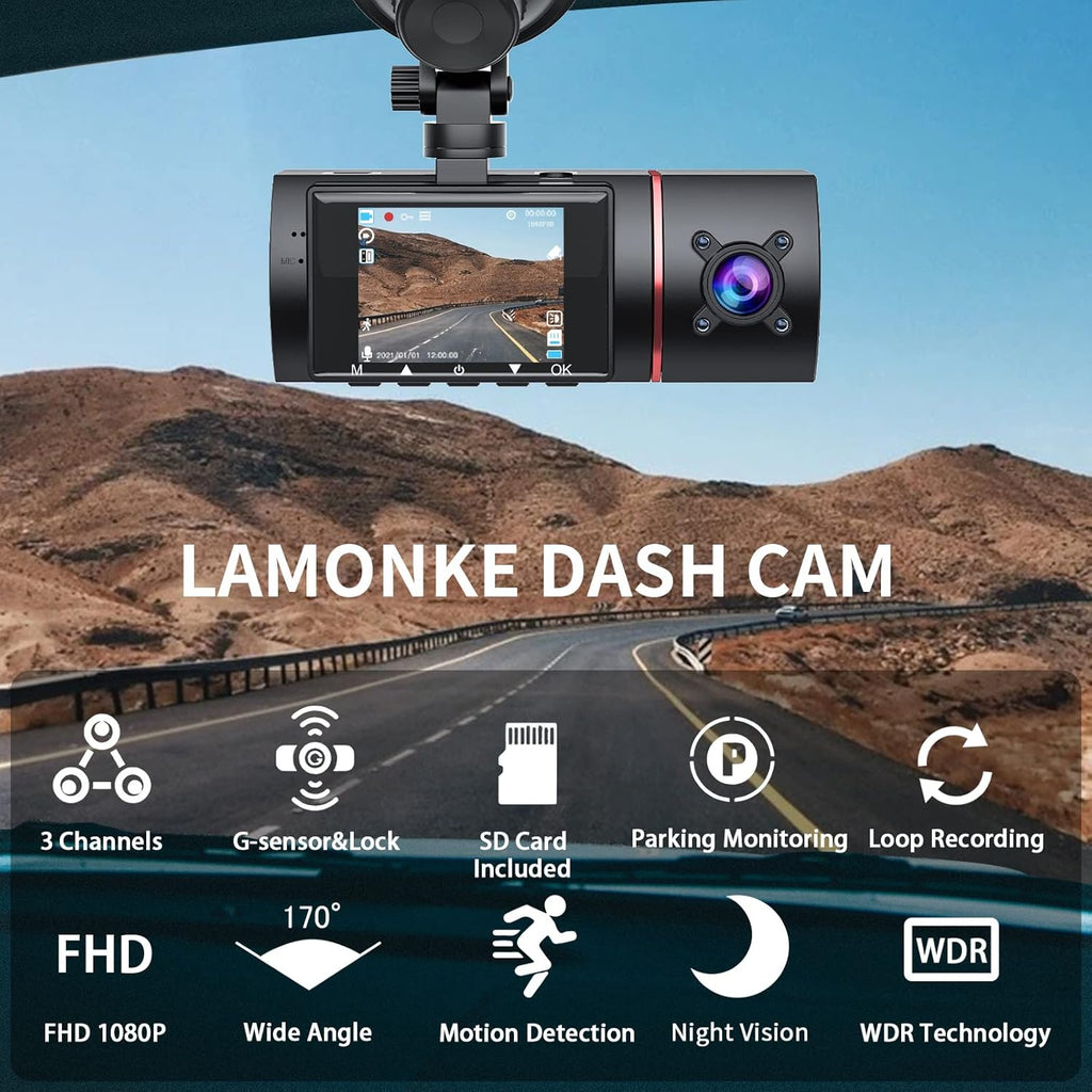 3 Channel Dash Cam with SD Card A587