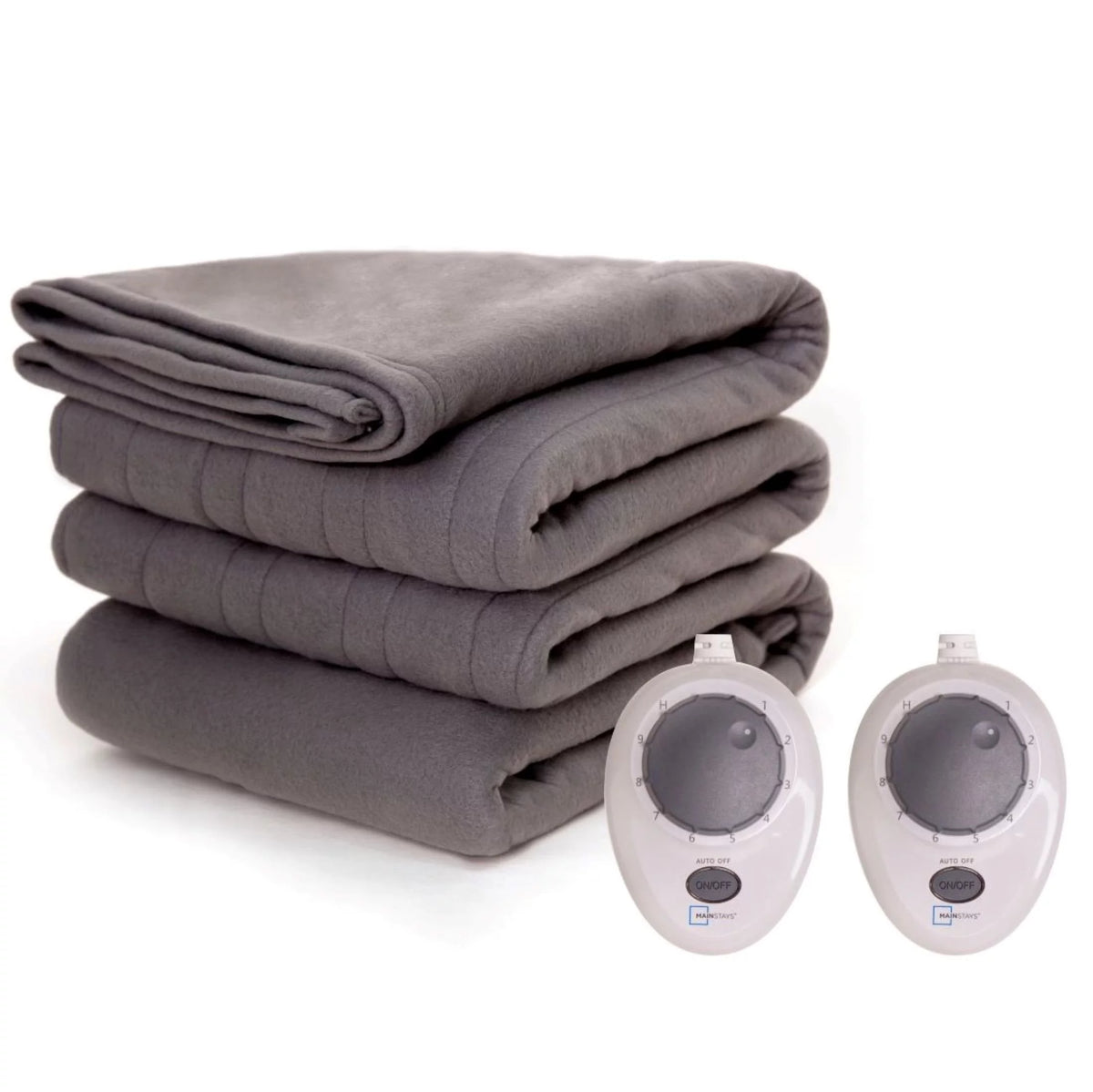 Gray Queen Soft Fleece Electric Heated Blanket, 84" x 90", 2 controllers B12065